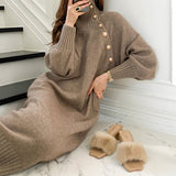 dti outfits Japanese and Korean Style Autumn and Winter New French Temperament with Overcoat Inner Sweater Long over-the-Knee Bottoming Knitted Dress Women