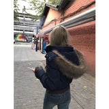 shoes 90 White Duck down Navy Blue Hooded Fur Collar Thickened Coat for Women 2024 Winter Small Short down Jacket