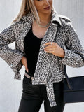 moto jacket outfit Autumn and Winter New Style Leopard Print Long Sleeve Short Coat