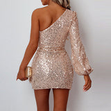 Cinessd Sequins One Shoulder Tied Bodycon Dress