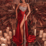 Cinessd - Woman Red Sequins Off Shoulder Sleeceless Prom Dresses