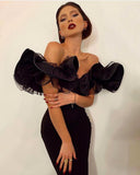 Cinessd - Satin Bow Off Shoulder Puff Sleeves Elegant Prom Dresses