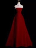 Cinessd-Cyber Monday Christmas party outfits Sexy A Line Strapless Sleeveless Burgundy Long Prom Dress B388