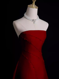 Cinessd-Cyber Monday Christmas party outfits Sexy A Line Strapless Sleeveless Burgundy Long Prom Dress B388