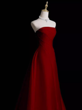 Cinessd-Cyber Monday Christmas party outfits Sexy A Line Strapless Sleeveless Burgundy Long Prom Dress B388