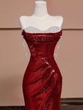 Cinessd-Cyber Monday Christmas party outfits Sexy Mermaid Burgundy Sequin Long Prom Dress B361