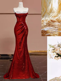 Cinessd-Cyber Monday Christmas party outfits Sexy Mermaid Burgundy Sequin Long Prom Dress B361