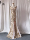 Cinessd - Mermaid Long Prom Gown Gold Evening Dresses