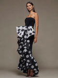 Cinessd Women British Style Polka Dot Bow-Embellished Pleated Strapless Dress 2024 Summer Sleeveless Elegant Evening Dresses