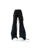 Cinessd Women's Black Gothic Flare Jeans Vintage Cargo Cowboy Pants Harajuku Baggy Denim Trousers Y2k Oversize Trashy 2000s Clothes 2024