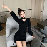 Cinessd Christmas Gfit Outfit Casual Sexy Bodycon Mini Dress Women 2024 Autumn Long Sleeve Elegant Sweet Party Dresses Office Lady Korean One Piece Dress Chic