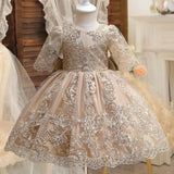 Cinessd Flower Girls Luxury Dress Elegant Kids Christmas V-Back Clothes Toddler Baby Birthday Formal Gala Costumes Girls Party Dresses