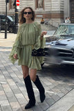 Cinessd Elegant O-Neck Long Sleeve Mini Dress