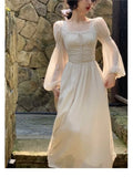 Cinessd New Spring Summer Women Elegant Casual Midi Party Dresses Vintage A-Line Solid Chic Prom Wedding Vestidos Female Clothes Robe