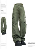 Cinessd Women's Green Cargo Pants Baggy Harajuku Streetwear Straight Pants Y2k 2000s Parachute Pants Vintage Trousers Clothes Fashion