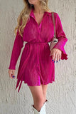 Cinessd V-Neck Lace-Up Mini Dress with Long Sleeves