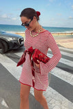 Cinessd High Waist Striped Flare Sleeve Mini Dress