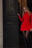 Cinessd Elegant Slim Fit Mini Dress with Long Sleeves