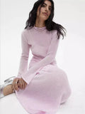 Cinessd QWEEK Beach Knit Sexy Holiday Vacation Long Dress Women 2024 Fashion Sundress Long Sleeve Solid Elegant O-neck Dresses