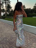 Cinessd Sexy Sequins Backless Sling Dress For Women Elegant Off Shoulder Slim Maxi Dresses Summer Fashion Female Party Evening Vestidos