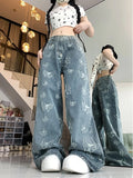 Cinessd Women's Blue Jeans Harajuku Y2k 2000s 90s Aesthetic Streetwear Baggy Denim Trousers Butterfly Jean Pants Vintage Trashy Clothes