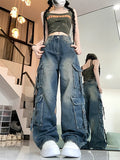 Cinessd Women's Y2k Cargo Jeans Baggy Harajuku 90s Aesthetic Denim Trousers Vintage Jean Pants Japanese 2000s Style Trashy Clothes 2024