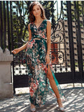 Cinessd - Chiffon Floral Print V-neck Sleeveless Beach Party Dress