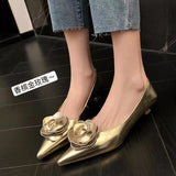 Cinessd Women Shoes High Heels Loafers Elegant Woman Shoes Low Heels Wedding Bride Pointed Toe Silver Gold Rose Evening Party Shoes