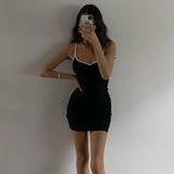 Summer Sexy Slip Bodycon Dress Woman Black Contrast Slim Fitting Hot Sheath Streetwear Club Party Girls Clothes  218018P