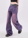 Cinessd Women's Purple Baggy Jeans Harajuku Aesthetic Y2k Oversize Denim Trousers High Waist Cowboy Pants Vintage 2000s Trashy Clothes