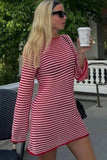 Cinessd High Waist Striped Flare Sleeve Mini Dress