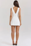Cinessd 2024 Summer Vacation All White V Neck Fake Pockets Mini Dress For Women Holiday Elegant Sleeveless Short Dresses Lady Streetwear