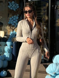 Cinessd Christmas Outfit Women's Zip-up Sports Fitness Jumpsuits Autumn Winter Long Sleeve High Waist Bodysuits Female Solid Tunics Skinny Yoga Overalls