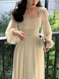 Cinessd ChristmasGift Outfit Spring Casual Square Collar Midi Dress For Women 2024 Fashion Elegant A-Line Chiffon Dresses Summer Beach Clothing Vestidos