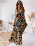 Cinessd - Chiffon Floral Print V-neck Sleeveless Beach Party Dress