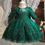 Cinessd Flower Girls Luxury Dress Elegant Kids Christmas V-Back Clothes Toddler Baby Birthday Formal Gala Costumes Girls Party Dresses