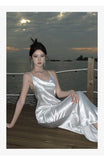 Cinessd Christmas party dresses Black Friday Sexy Spaghetti Strap Backless Summer Dress for Women Satin Lace Up Trumpet Floor-Length Long Dress Elegant Bodycon Party Dresses