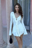 Cinessd V Neck Long Sleeve Slim Fit Mini Dress