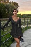 Cinessd V-Neck Long Sleeve Mini Dress