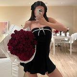 Cinessd Sexy Black Mini Dress Women New Strapless Sleeveless Fashion Casual Streetwear A-LINE Dresses Clubwear Elegant Party Slim Dress