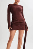 Cinessd O Neck Long Sleeve Slim Fit Mini Dress - Slim Fit Mini Dress