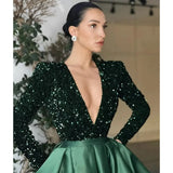 Cinessd 2024 Spring Summer New Women's Sexy One-Shoulder Long Sleeve Sequin V-neck Swing Sequined Split Dress Evening Dress