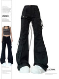 Cinessd Women's Black Gothic Flare Jeans Vintage Cargo Cowboy Pants Harajuku Baggy Denim Trousers Y2k Oversize Trashy 2000s Clothes 2024