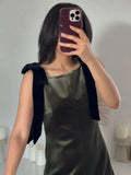 Cinessd Women Velvet Strap Mini Dress Sleeveless Backless Square Collar Loose Elegant Evening Party Dresses Female Casual Zipper Robe