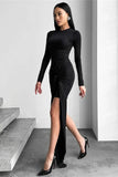 Cinessd Pleated A-Line Mini Dress with Slim Fit and Long Sleeves