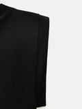 Cinessd Women's Sexy Black Split Shoulder Pads Bodycon Dress Female Sleeveless Zipper Slim Midi Dresses 2024 Elegant Female Party Robes