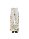 Cinessd Women's Off White Cargo Pants Vintage Y2k Harajuku Aesthetic Streetwear Parachute Pants High Waist Wide Trousers 2000s Clothes