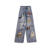 Cinessd New Harajuku American Retro Jeans Loose Wide-leg Jeans Women Cute Cartoon Look Thin Trendy All-match Wide Wide Leg Mopping Pants