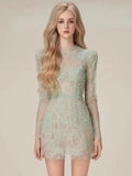 Cinessd Runway Luxury Autumn Lace Short Dress Vintage Women's O Neck Long Sleeve Embroidery Hollow Out Petal Bodycon Party Mini Dresses