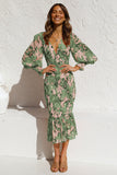 Cinessd - Women Sexy V Neck Floral Printed Ruffle Maxi Dresses